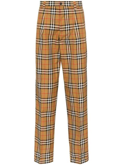 burberry classic check print tailored cotton trousers|burberry trousers for men.